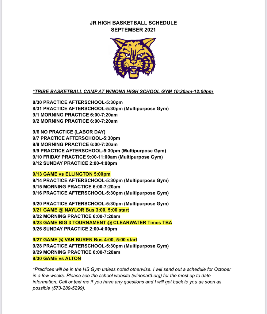 JH Basketball Schedule for July 2021